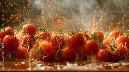 Tomatoes splashing in a La Tomatina festival scene. photo