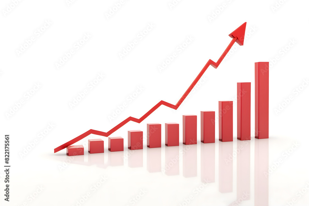 Business graph with arrow. 3D red growth graph isolated on a white background. Business graph with arrow. 3D red growth graph isolated on a white background.