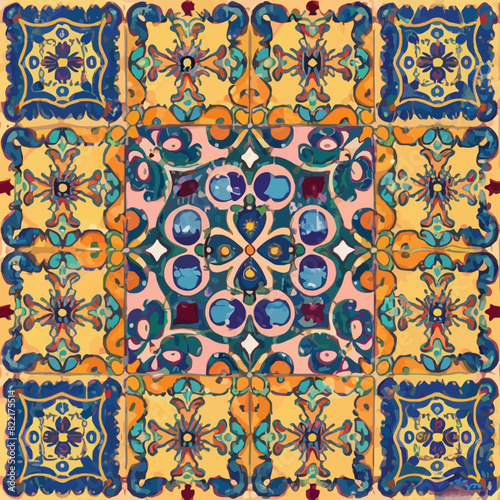 2d vector illustration colorful vintage Seamless hi res Portuguese tiles abstract Artwork

