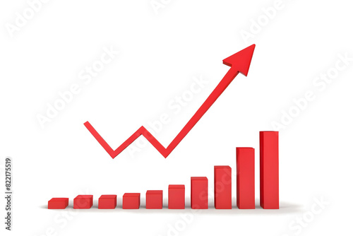 Business graph with arrow. Red growth graph isolated on a white background.
