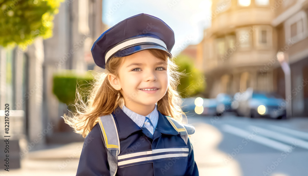 Kind als Polizist in der Stadt