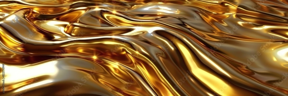Gold abstract background with liquid metal waves, golden liquid flow ...
