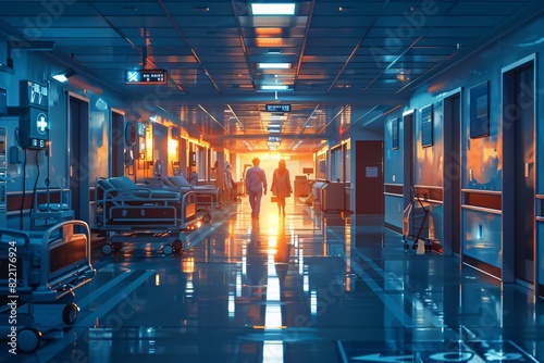 The population and doctors in the internal space of the hospital photo