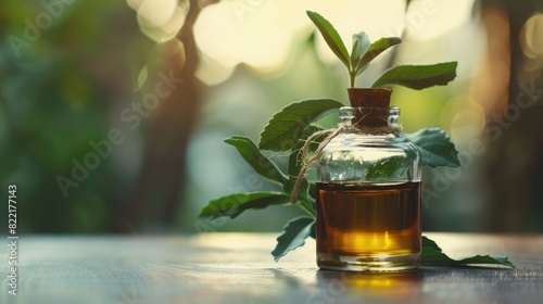 tea tree essential oil. Selective focus photo