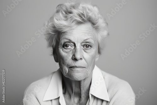 Beige background sad European white Woman grandmother realistic person portrait of young beautiful bad mood expression Woman Isolated Background 
