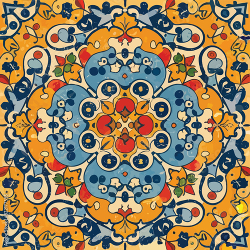 2d vector illustration colorful vintage Seamless hi res Portuguese tiles abstract Artwork
