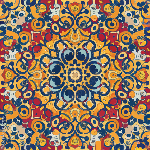 2d vector illustration colorful vintage Seamless hi res Portuguese tiles abstract Artwork
