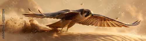 Falcon Hunting in Desert: Capturing Prey with Speed and Precision in Harsh Environment Photo Realistic Concept for Adobe Stock