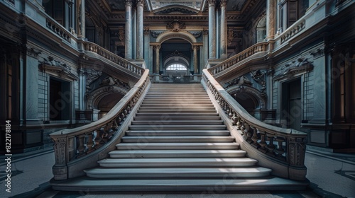 Grand stone staircase in a historical building for interior design or architectural projects