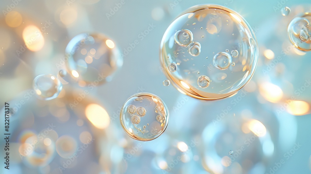 A fluid bubble abstract featuring oil bubbles of different sizes suspended in a transparent medium. The background is a subtle gradient that transitions from light to dark, emphasizing the bubbles' A fluid bubble abstract featuring oil bubbles of different sizes suspended in a transparent medium. The background is a subtle gradient that transitions from light to dark, emphasizing the bubbles'