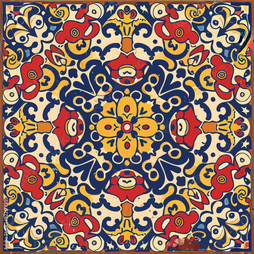 2d vector illustration colorful vintage Seamless hi res Portuguese tiles abstract Artwork
