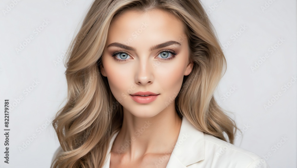headshot of caucasian beautiful woman model on plain white background studio from Generative AI headshot of caucasian beautiful woman model on plain white background studio from Generative AI