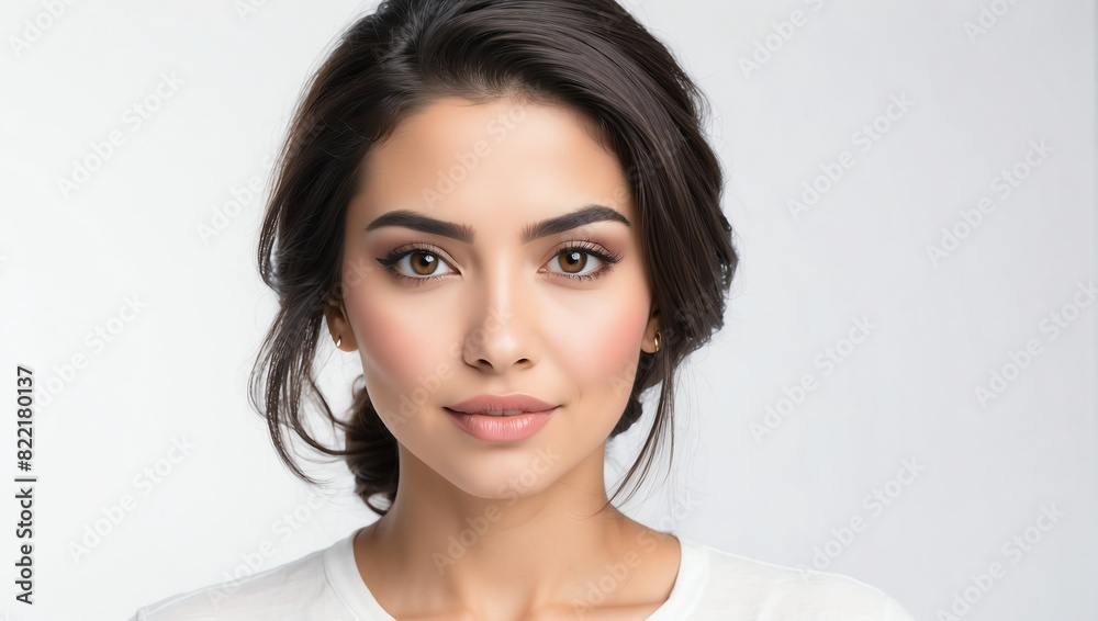 headshot of hispanic beautiful woman model on plain white background studio from Generative AI