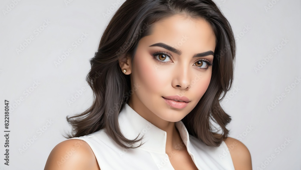 headshot of hispanic beautiful woman model on plain white background studio from Generative AI headshot of hispanic beautiful woman model on plain white background studio from Generative AI
