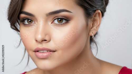 headshot of hispanic beautiful woman model on plain white background studio from Generative AI