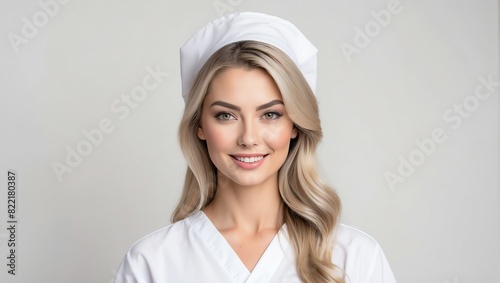 headshot of nurse beautiful woman model on plain white background studio from Generative AI