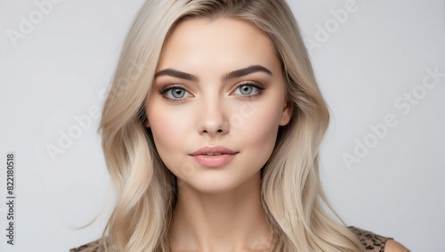 headshot of young beautiful woman model on plain white background studio from Generative AI