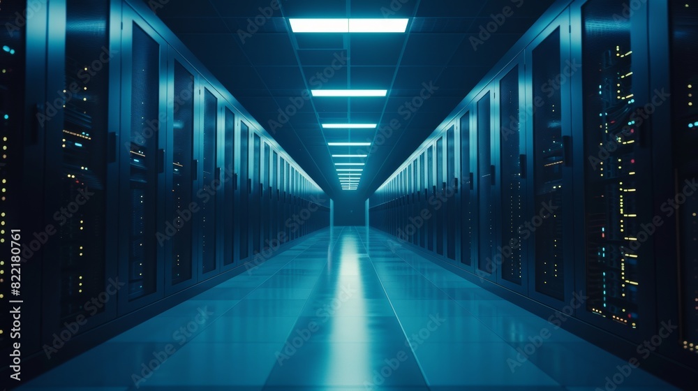 It's Empty At The Data Center: IT Specialists Have Left After The Shift. Server Farm Cloud Computing Facility. System Administration Department. Data Protection Engineering Network.