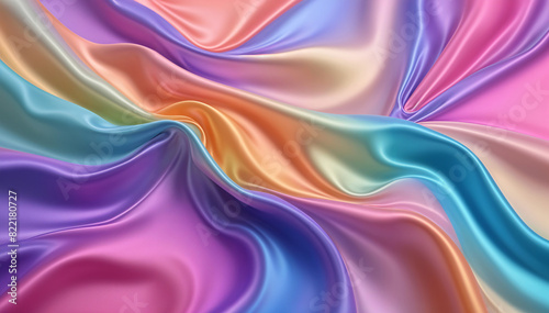 Multicolor smooth fabric surface background. Elegant colorfull silk with folds like waves. Multicolor texture background.