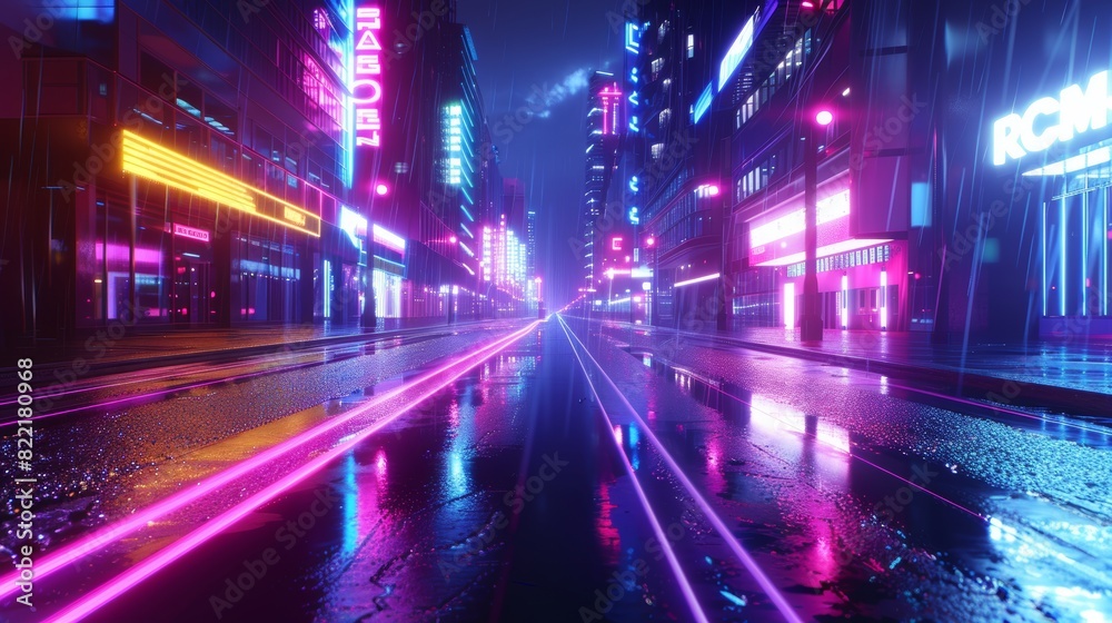 Cyberpunk style photorealistic illustration of the futuristic city with neon lights. Beautiful nighttime cityscape. Cyberpunk style photorealistic illustration of the futuristic city with neon lights. Beautiful nighttime cityscape.