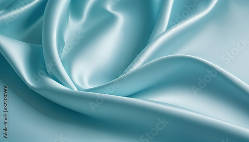Turquoise smooth fabric surface background. Elegant turquoise or blue silk with folds like waves. Light blue texture background.