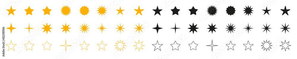 Star icon. Shining star set. Isolated stars on white background. Star icon. Shining star set. Isolated stars on white background.