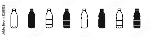 Plastic bottle icon. Bottle of water vector set. Water shape line isolated on white background