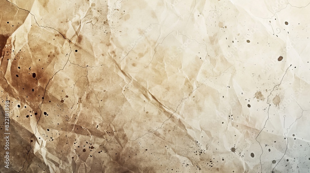 Fototapeta premium Background with distressed vintage stains and ink spatter and faded white shabby center, elegant antique beige colour