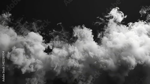Detailed 3D realistic vapor, smoke clouds, and steam mist fog isolated on black.
