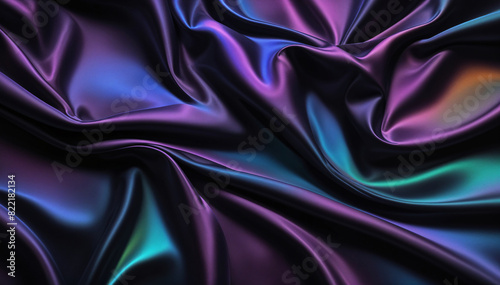 Dark purple smooth fabric surface background. Elegant purple silk with folds like waves. Dark texture background.