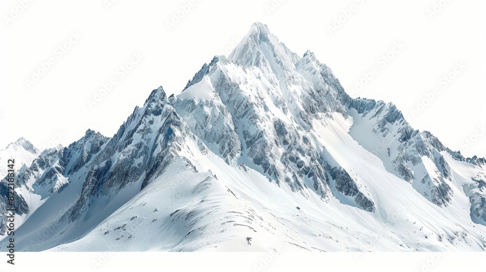 Fototapeta premium An isolated snowy mountain peak on a white background