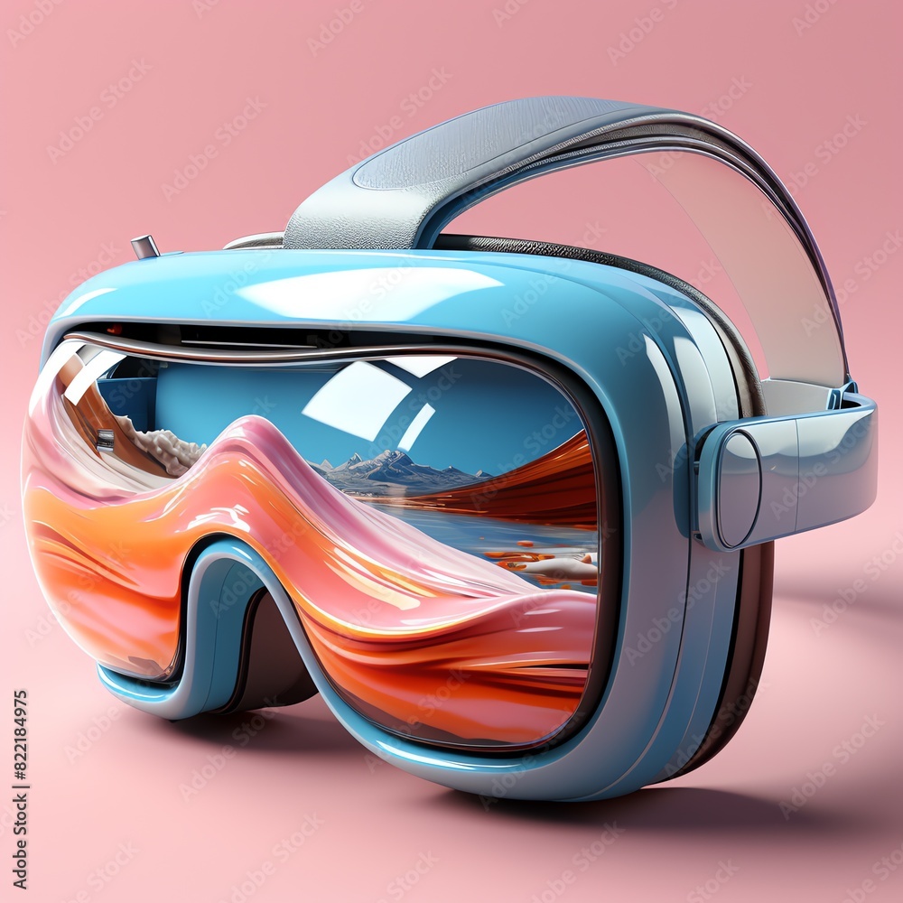 a goggles with a reflection of a mountain in the background