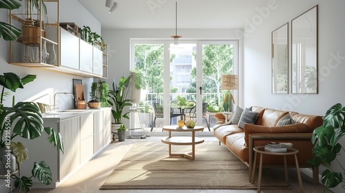 Scandinavian living room 3D rendering design