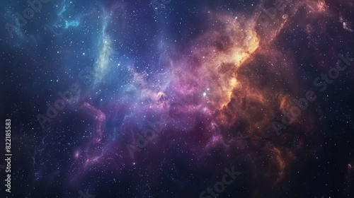 The night sky is filled with nebulae and stars in this space background.