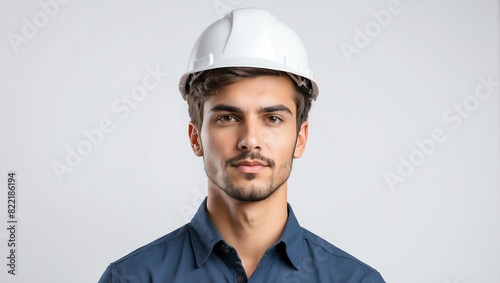 headshot of engineer handsome guy model on plain white background studio from Generative AI