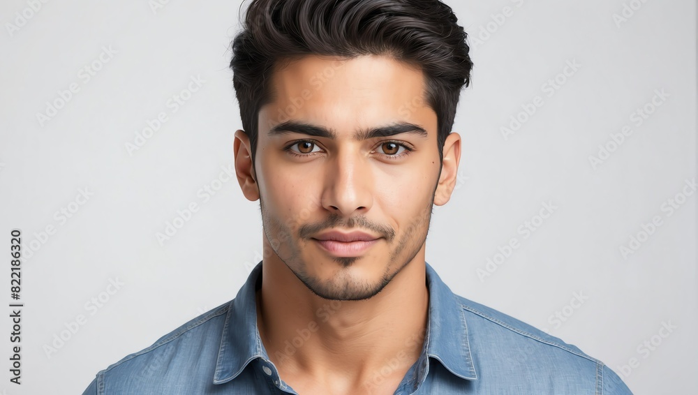 headshot of hispanic handsome guy model on plain white background studio from Generative AI headshot of hispanic handsome guy model on plain white background studio from Generative AI