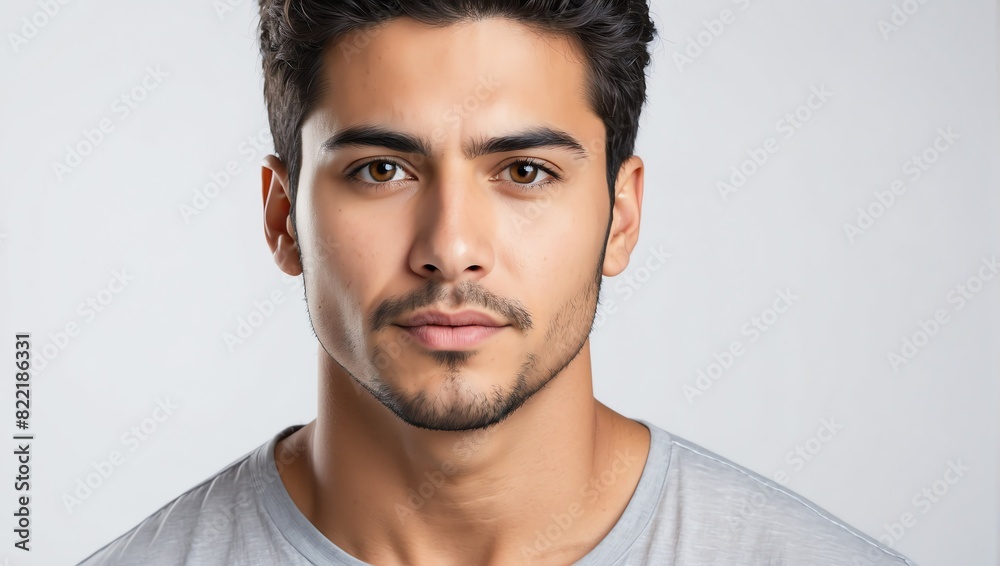headshot of hispanic handsome guy model on plain white background studio from Generative AI