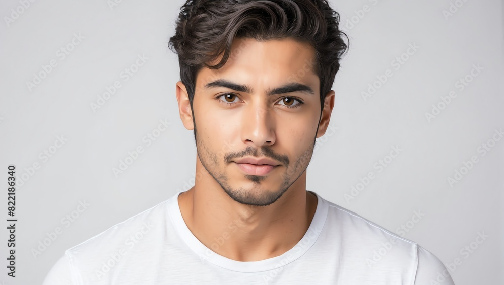 headshot of hispanic handsome guy model on plain white background studio from Generative AI headshot of hispanic handsome guy model on plain white background studio from Generative AI