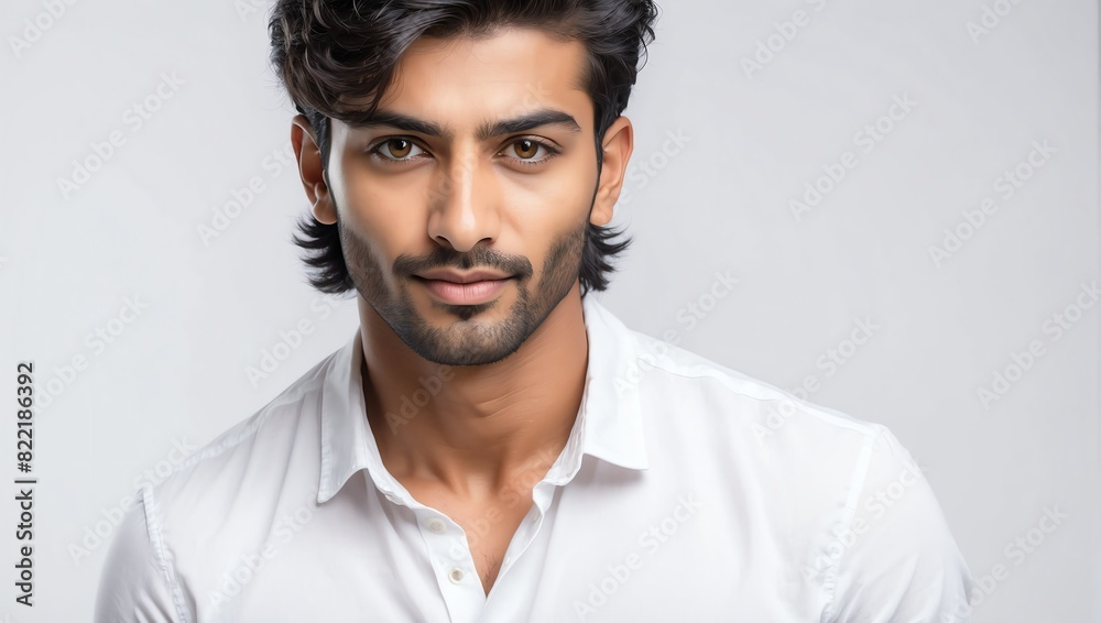 headshot of indian handsome guy model on plain white background studio from Generative AI headshot of indian handsome guy model on plain white background studio from Generative AI