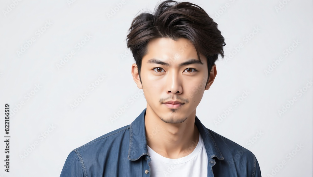 headshot of japanese handsome guy model on plain white background studio from Generative AI headshot of japanese handsome guy model on plain white background studio from Generative AI