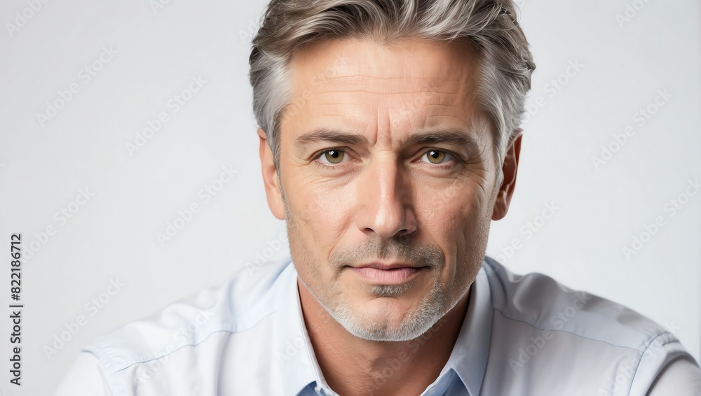 Obraz premium headshot of middleaged handsome guy model on plain white background studio from Generative AI