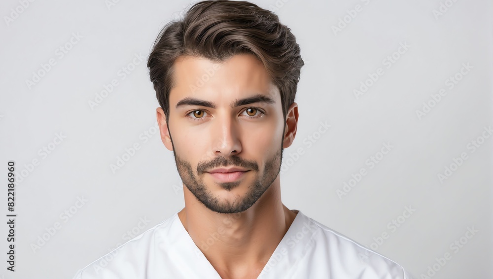 headshot of nurse handsome guy model on plain white background studio from Generative AI headshot of nurse handsome guy model on plain white background studio from Generative AI