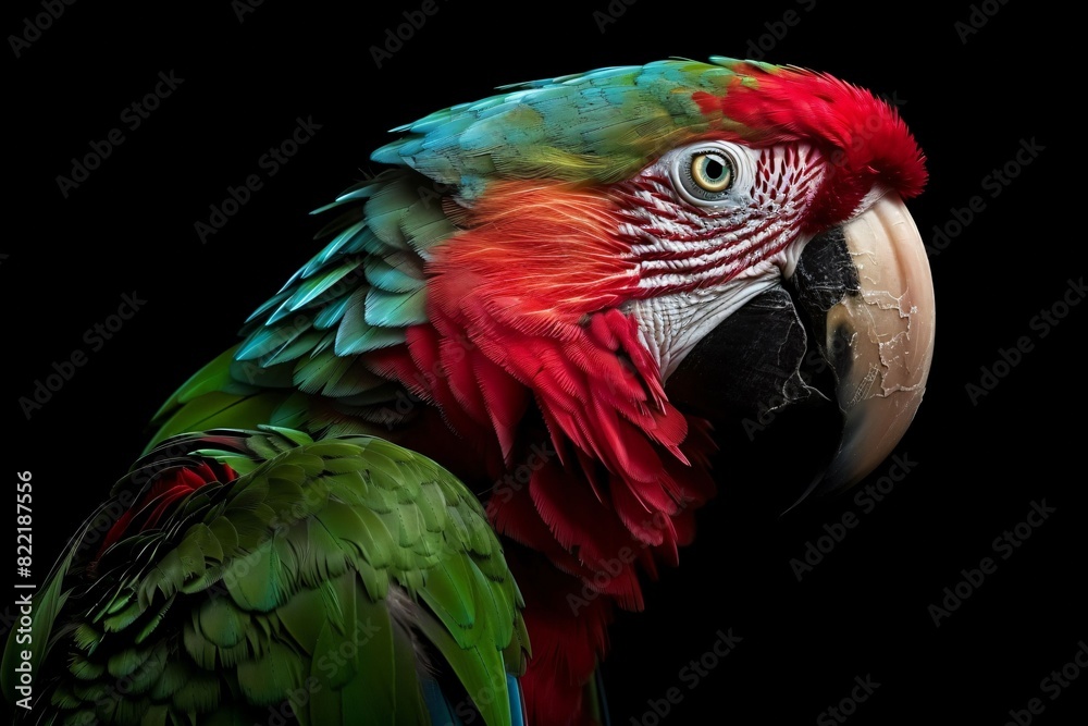 Obraz premium Close up of a colorful parrot with a black background tropical macaw in its natural environment