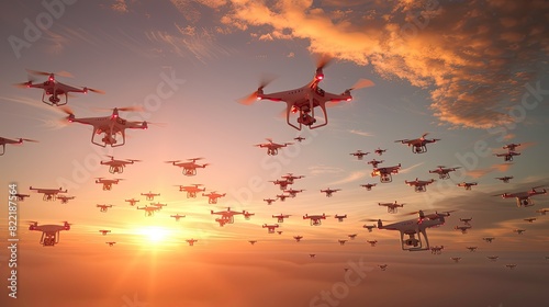 a drone swarm, including a small UAV, as they gather intelligence in flight.