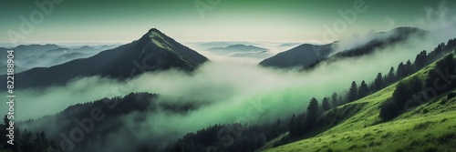 green fog on mountain dark background from Generative AI
