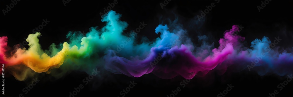 Naklejka premium rainbow colored fog on plain black dark background from Generative AI