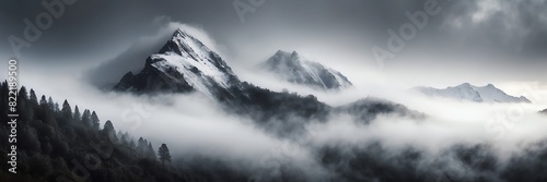 white fog on mountain dark background from Generative AI