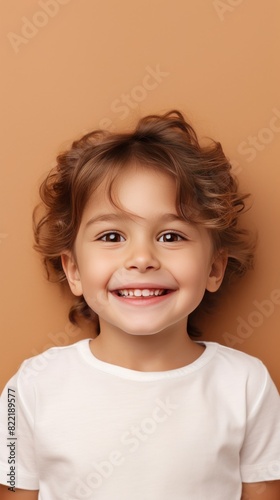 Brown background Happy european white child realistic person portrait of young beautiful Smiling child Isolated on Background Banner with copyspace 