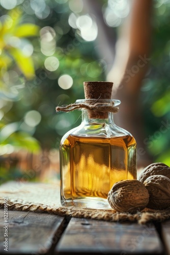 Nutmeg essential oil. Selective focus