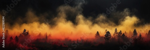 yellow and red fog on plain black dark background from Generative AI #822189594